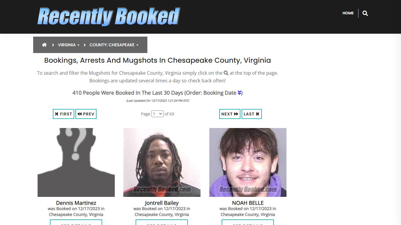 Bookings, Arrests and Mugshots in Chesapeake County, Virginia